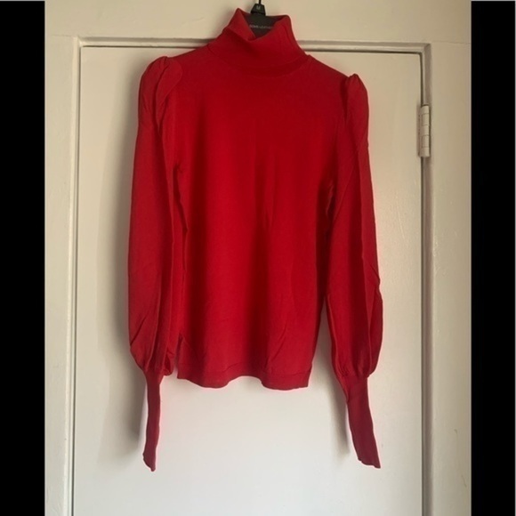 Express Red Fitted Balloon Sleeve Sweater Small - Picture 2 of 5